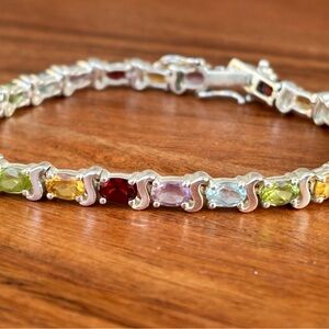 Multicolor Gemstone Link Bracelet 925